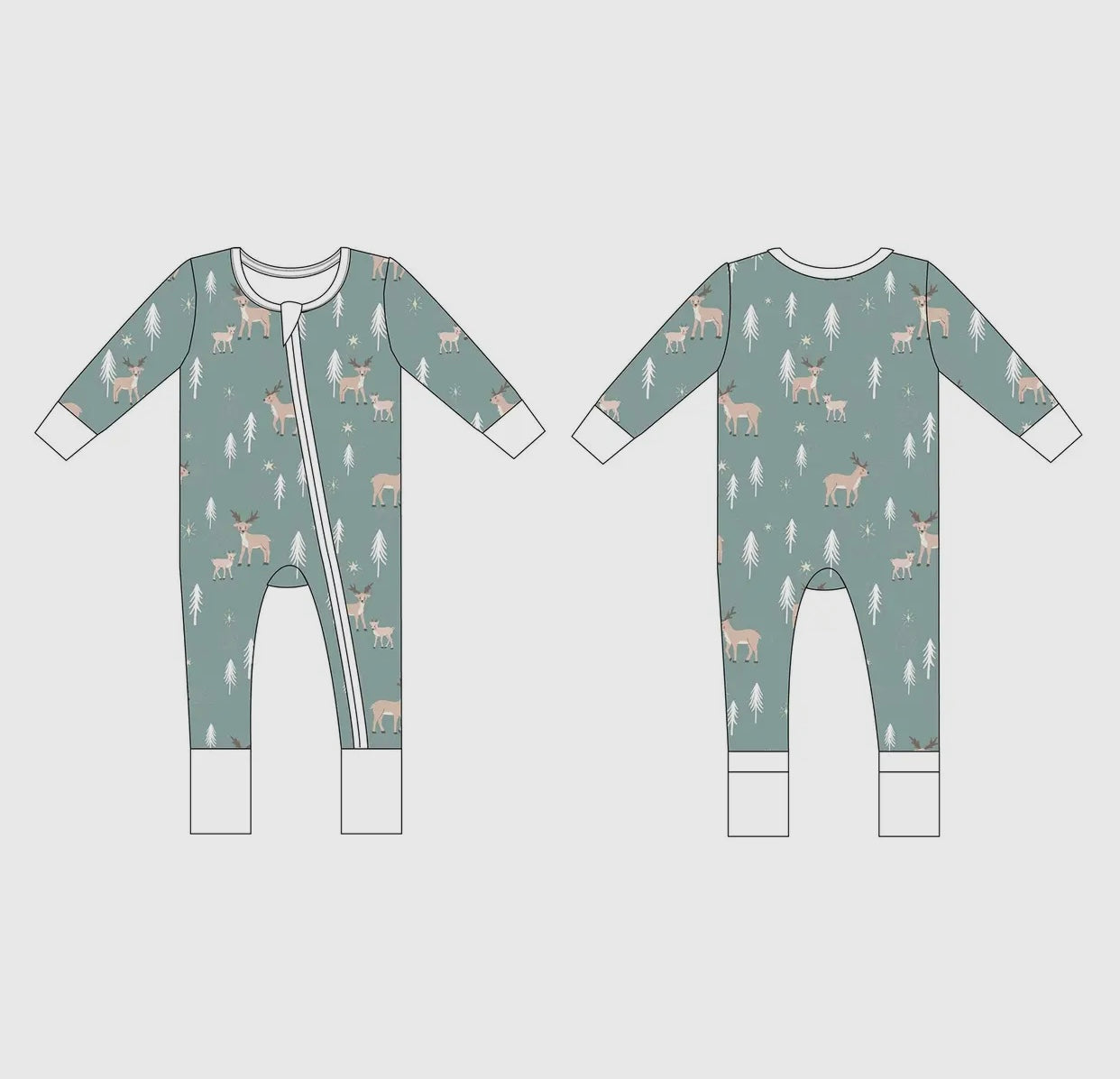 Green Reindeer Zip Romper