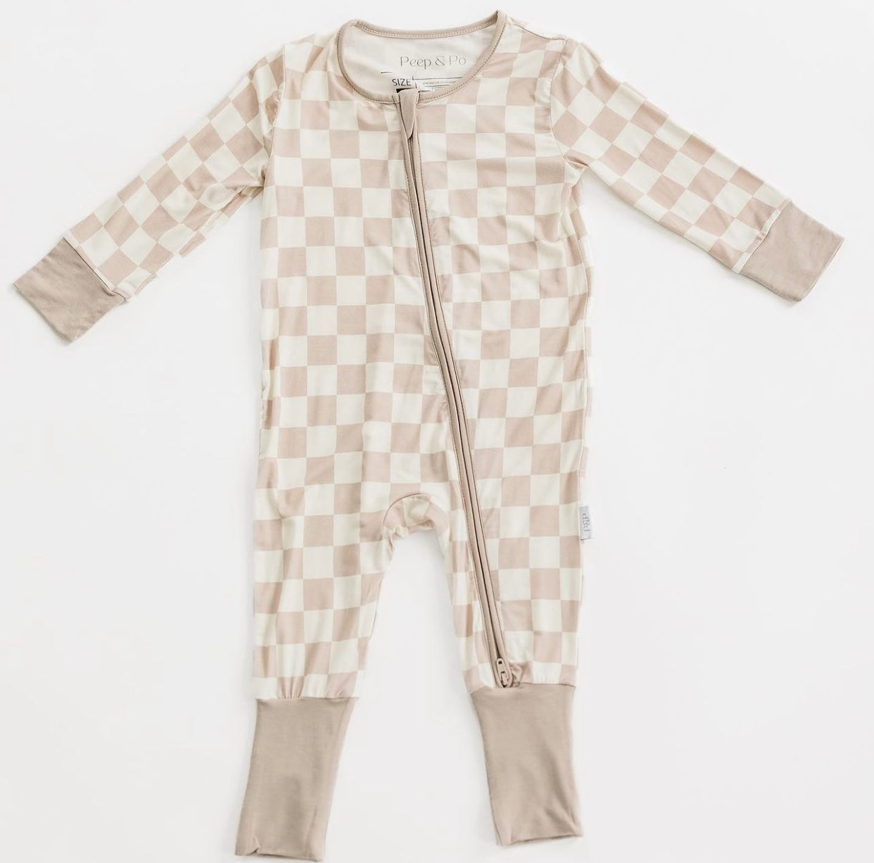 Xavier Zip Bamboo Romper - Taupe Checker